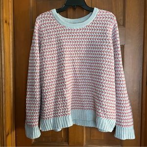 Gray and Coral Striped Sweater